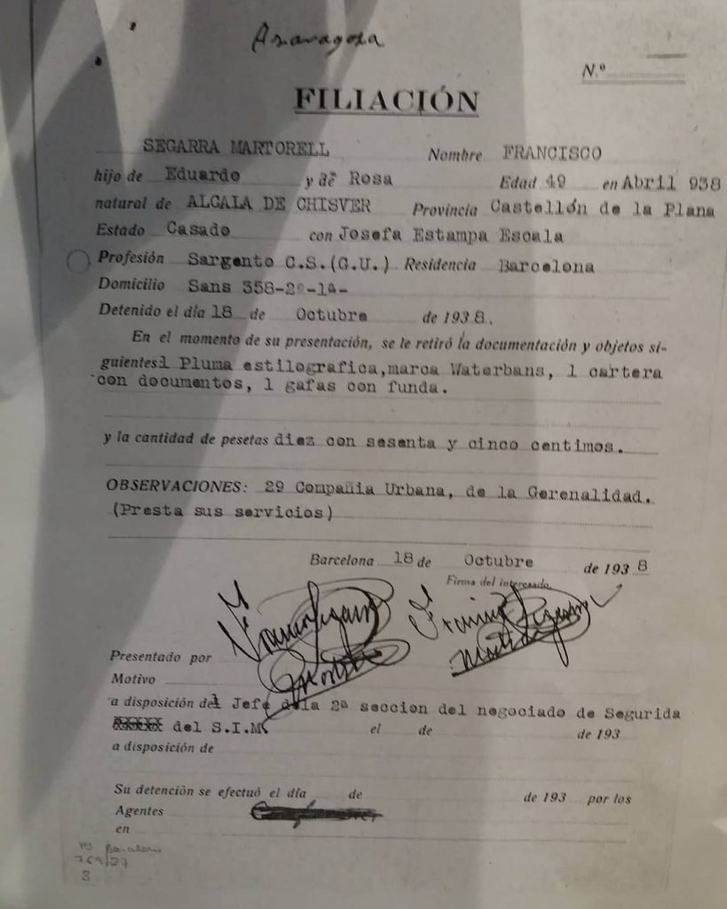Orden de detención de mi abuelo por el SIM comunista